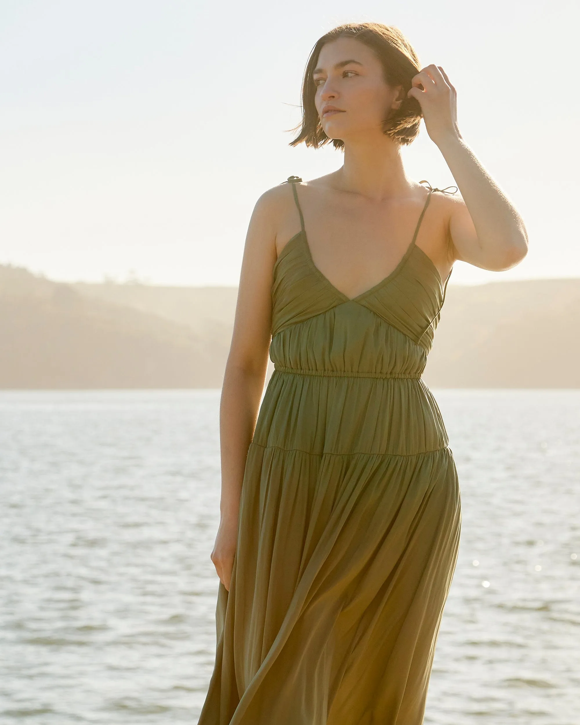 Aisling Tie-Shoulder Sweetheart-Neck Dress