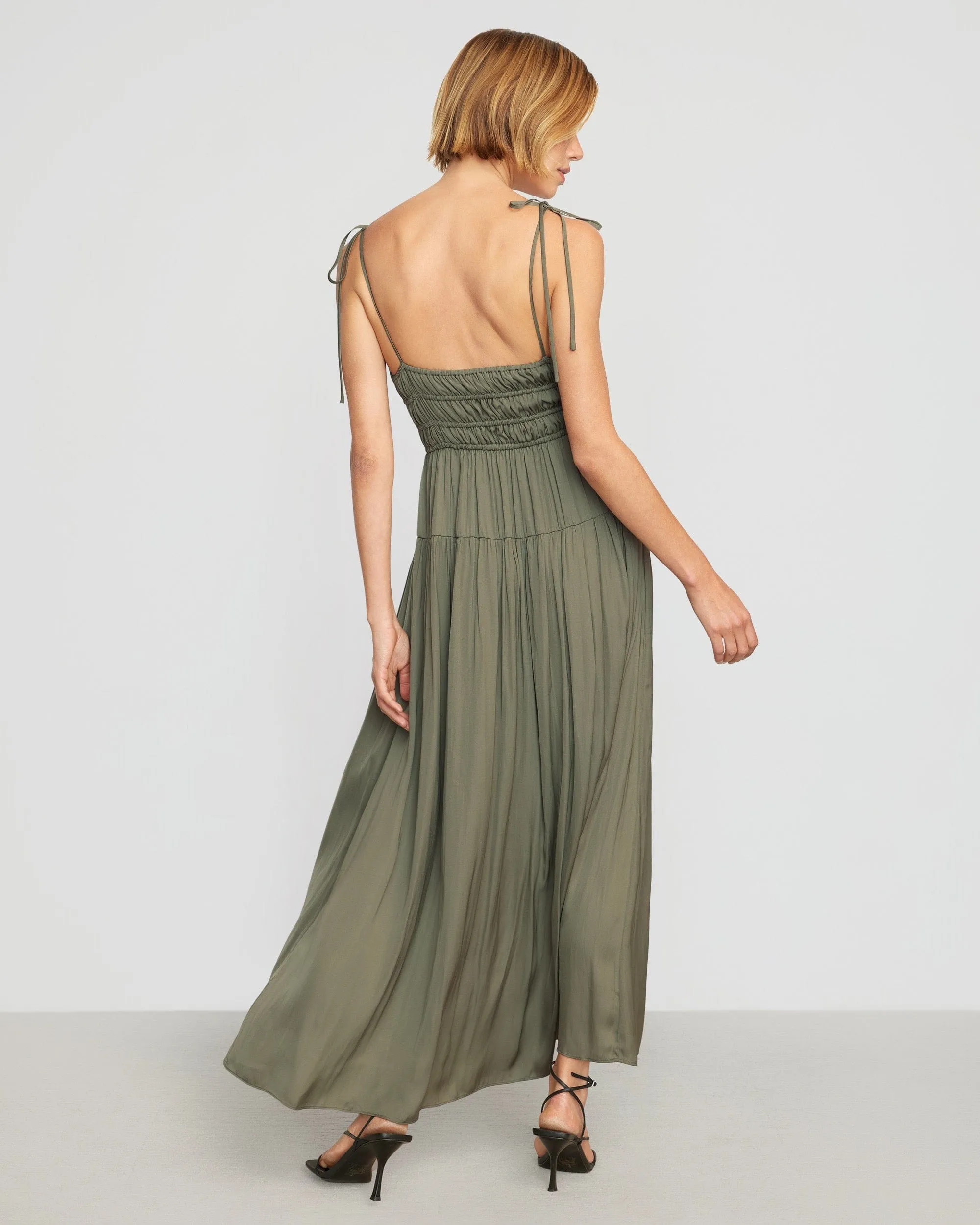 Aisling Tie-Shoulder Sweetheart-Neck Dress