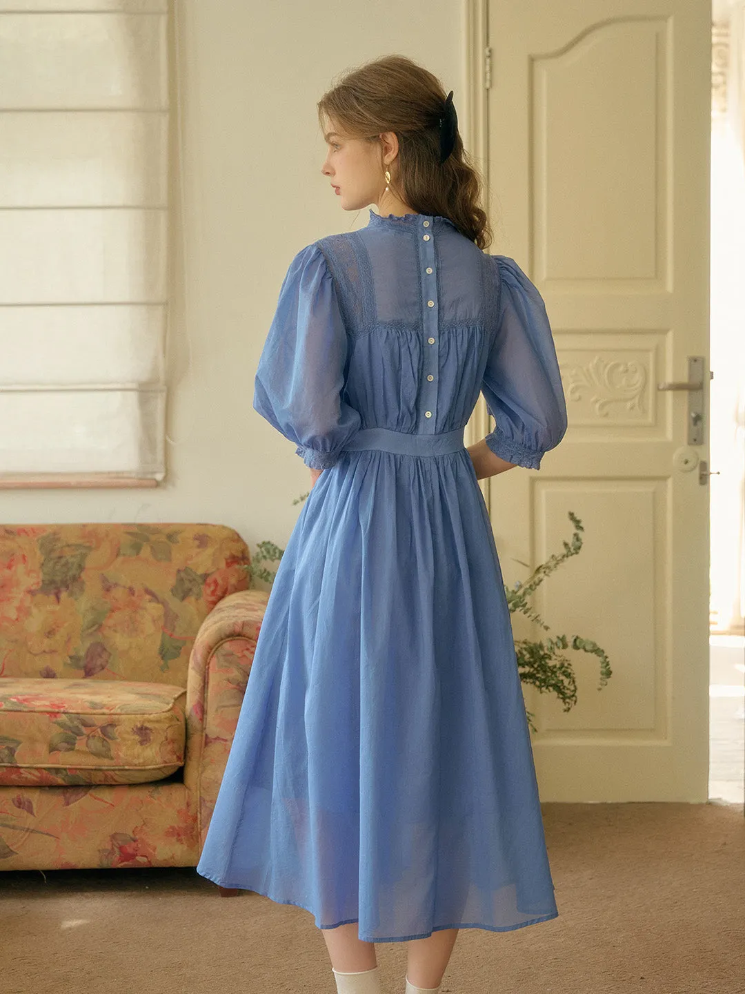Averie Lace Panel Blue Dress