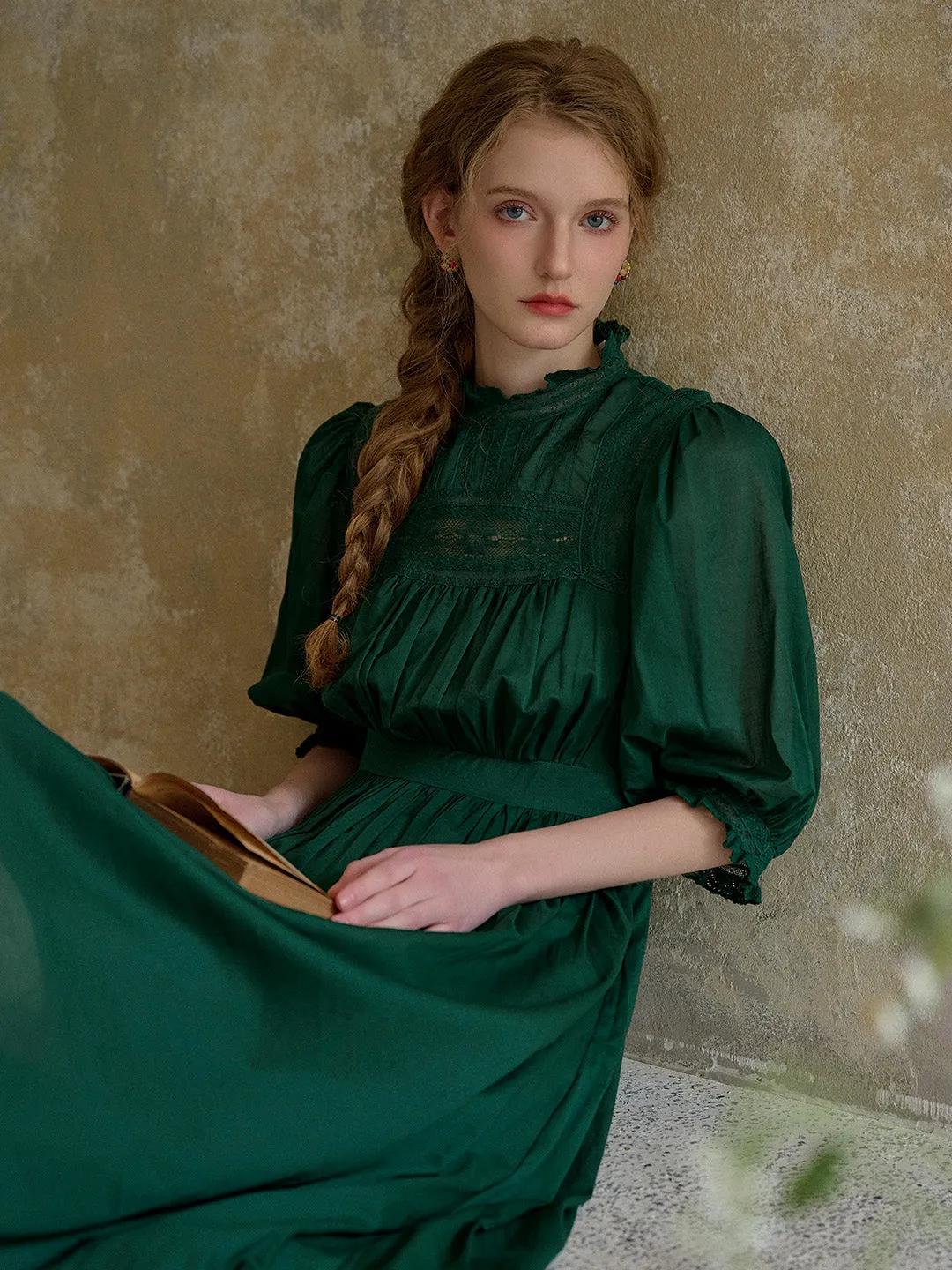 Averie Lace Panel Emerald Green Dress