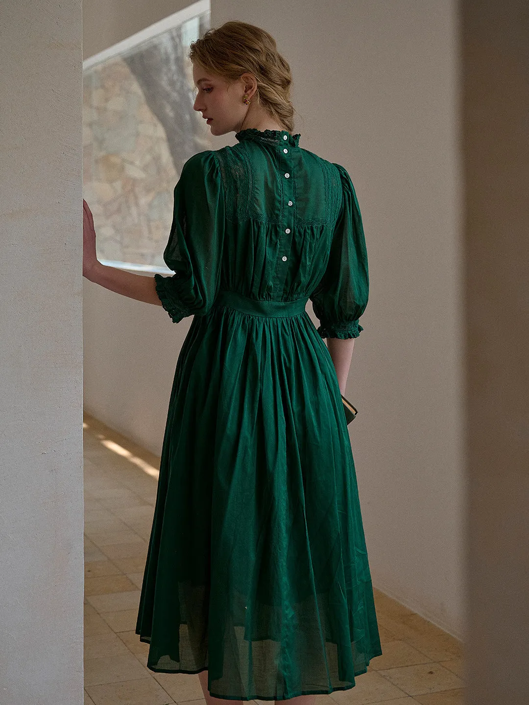 Averie Lace Panel Emerald Green Dress