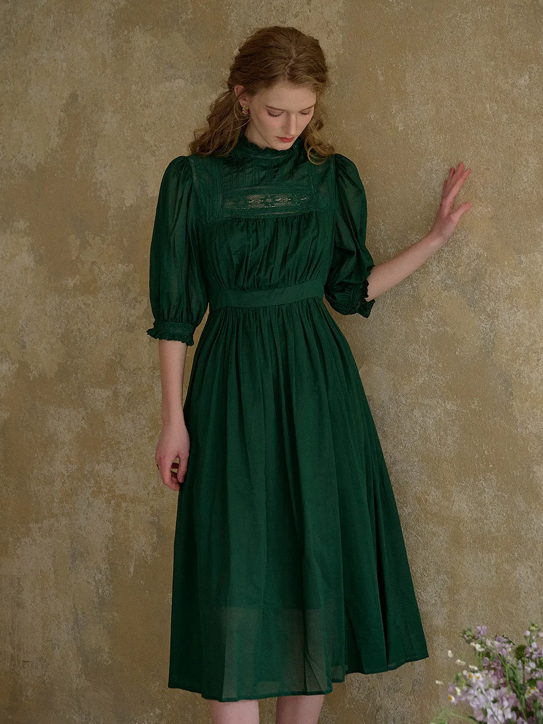 Averie Lace Panel Emerald Green Dress