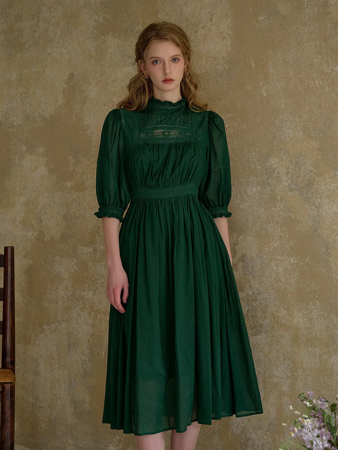 Averie Lace Panel Emerald Green Dress