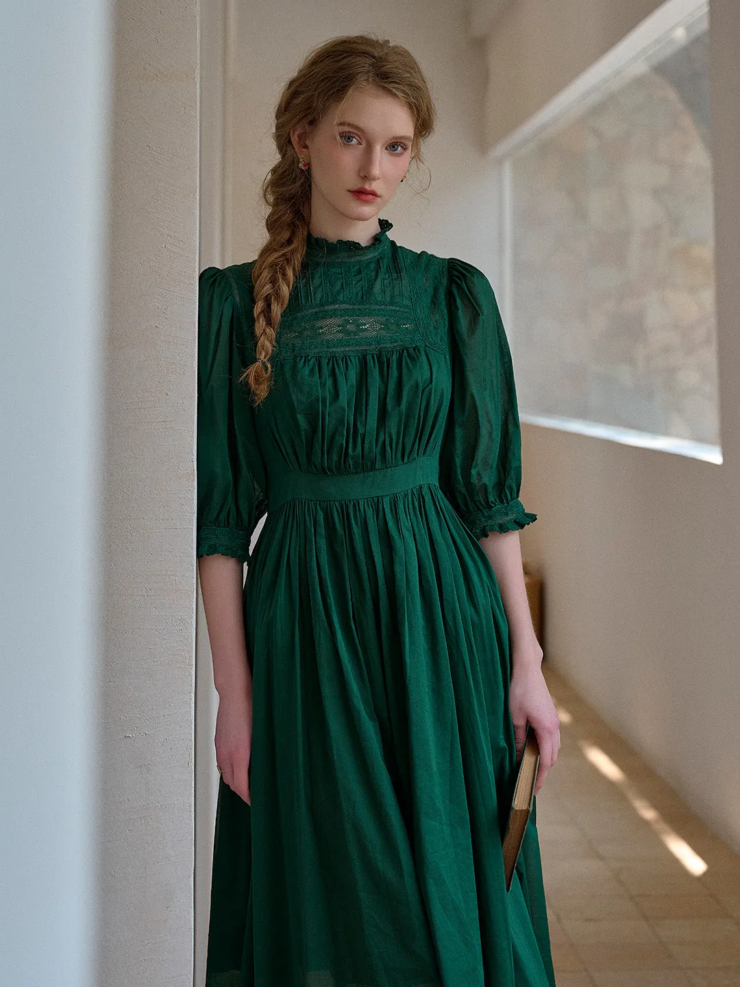 Averie Lace Panel Emerald Green Dress