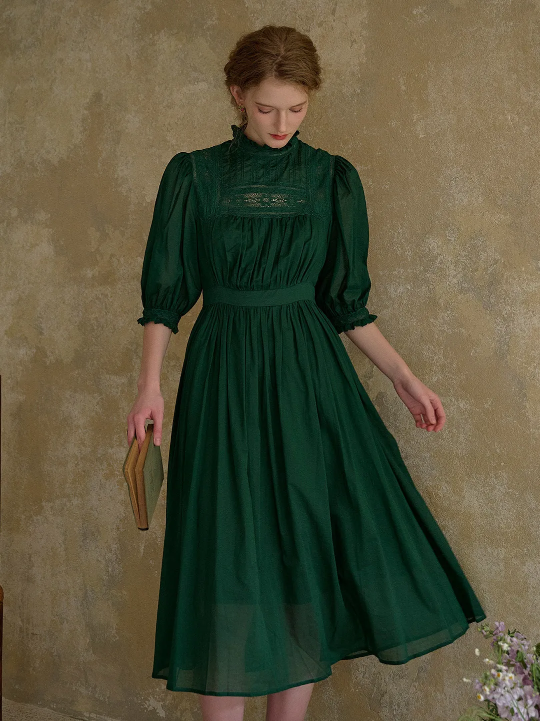 Averie Lace Panel Emerald Green Dress