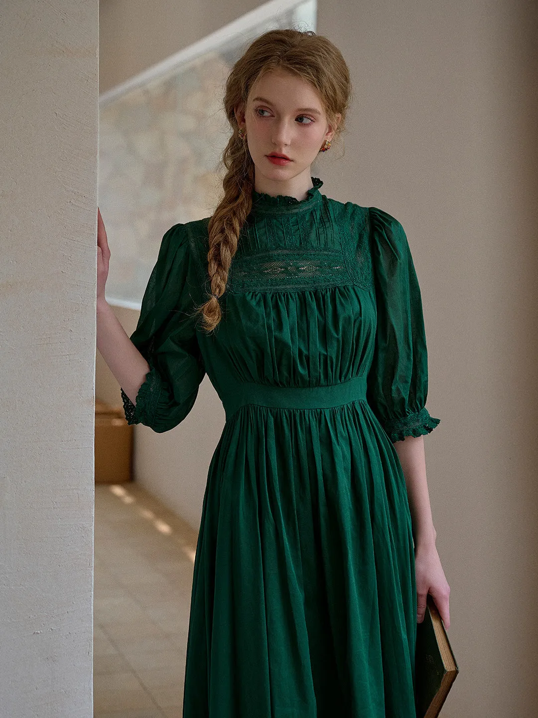 Averie Lace Panel Emerald Green Dress