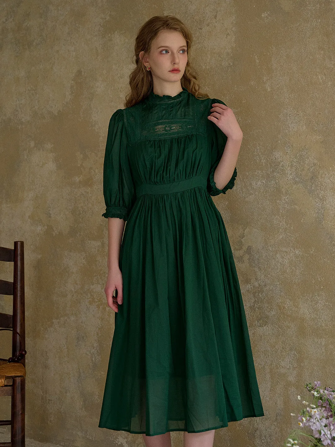 Averie Lace Panel Emerald Green Dress