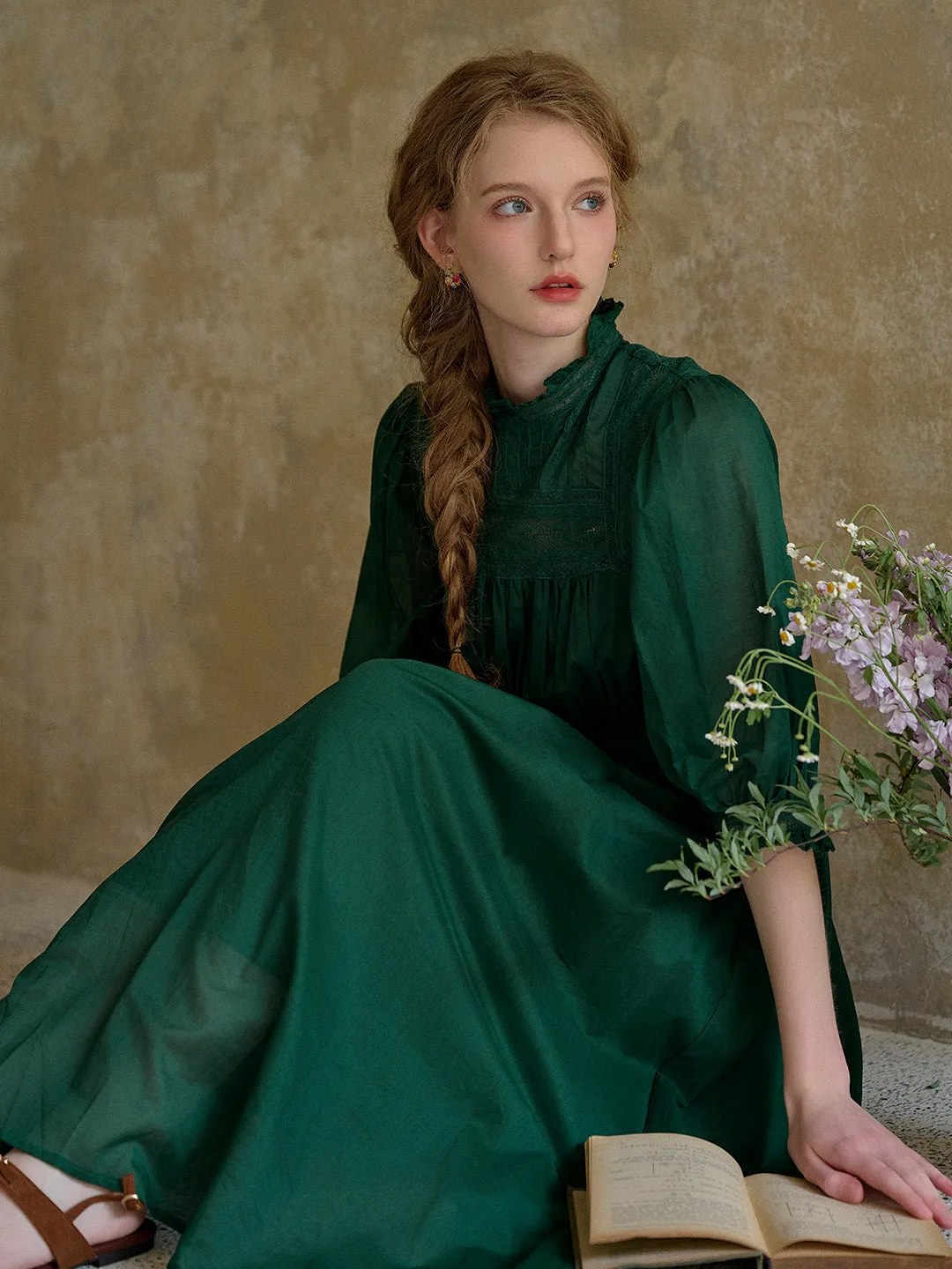 Averie Lace Panel Emerald Green Dress