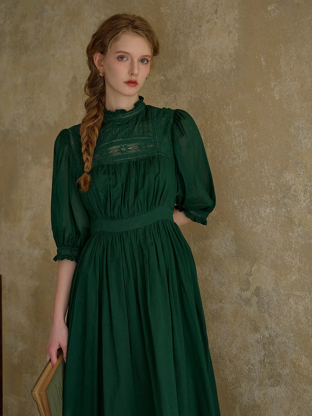 Averie Lace Panel Emerald Green Dress