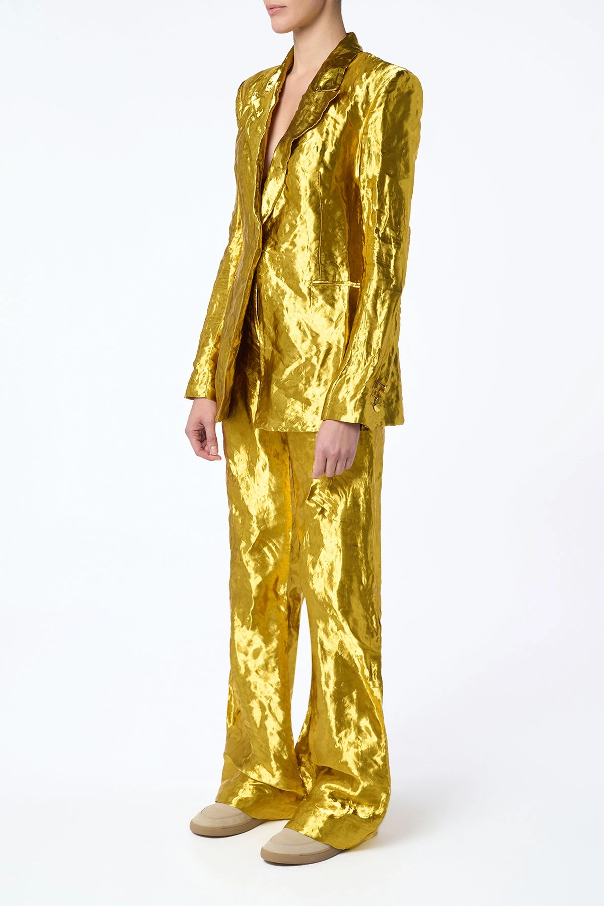Bani Wide-Leg Pant in Gold Metallic Silk