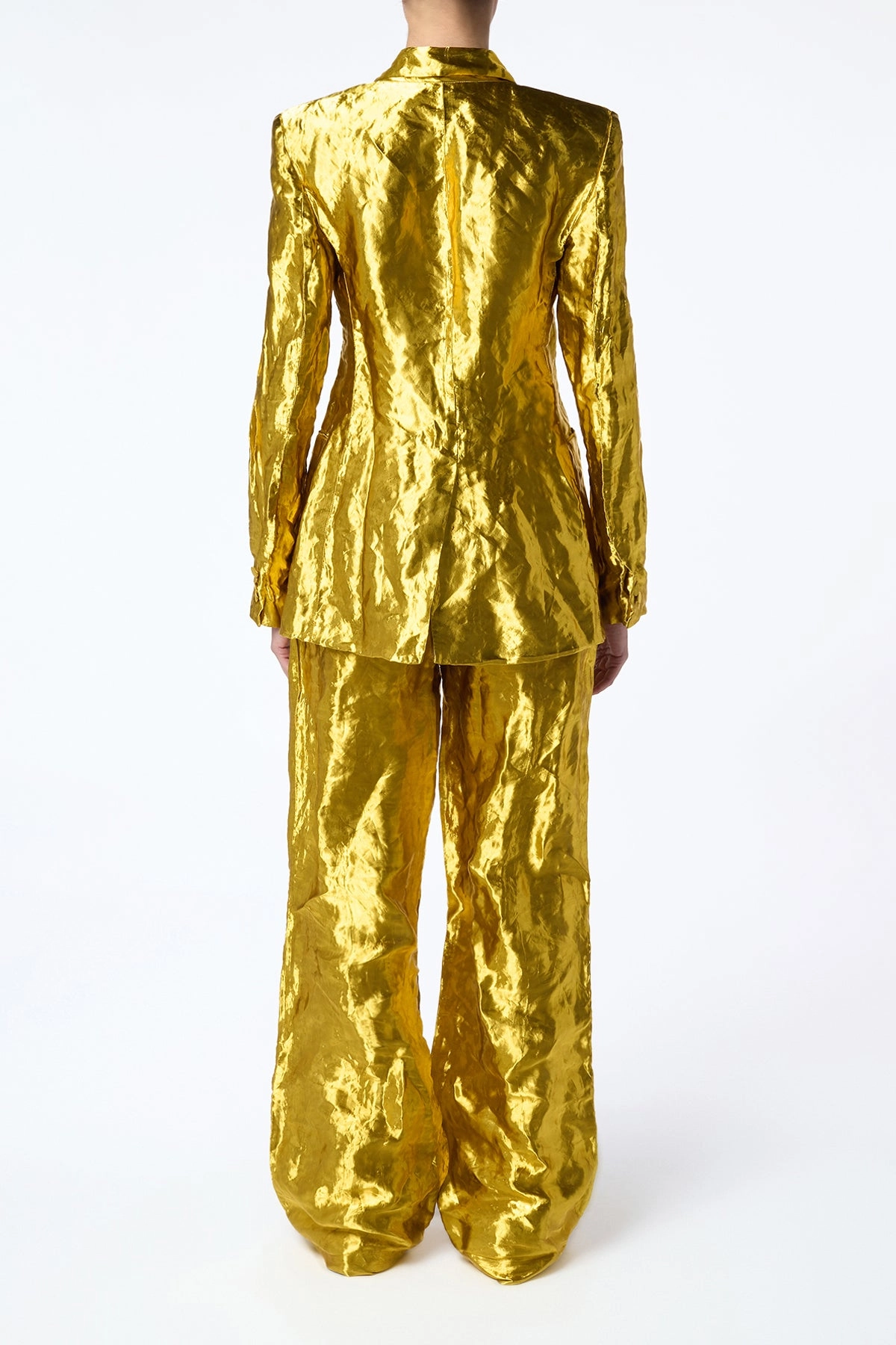 Bani Wide-Leg Pant in Gold Metallic Silk