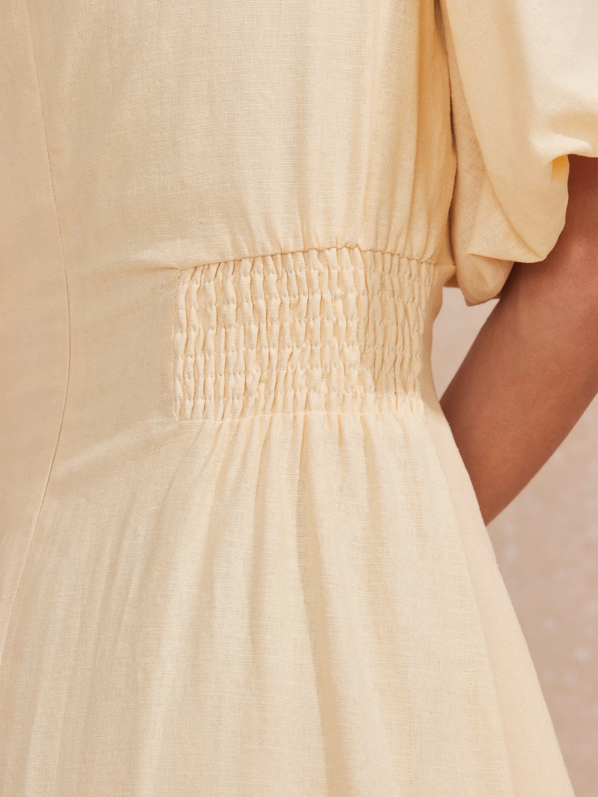 Buttermilk Pleat Detail Linen Blend Dress