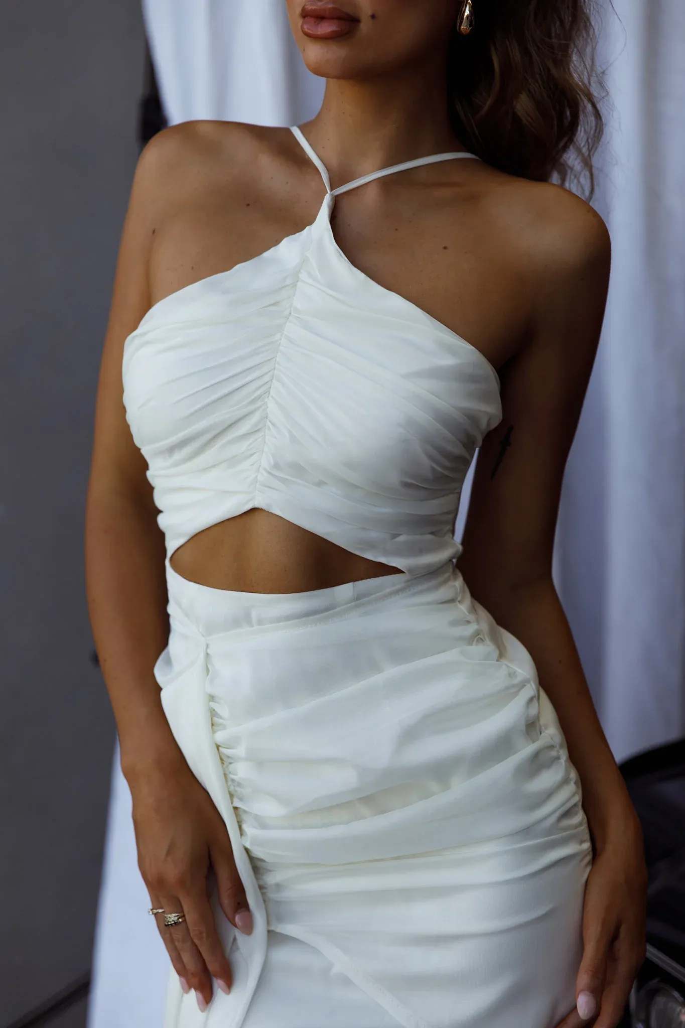 Casa Del Sol Ruched Cut-Out Dress White
