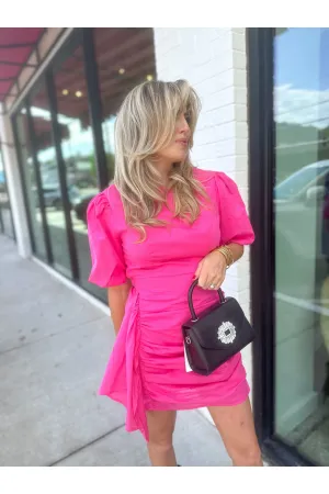 Charm Ruched Puff Sleeve Dress