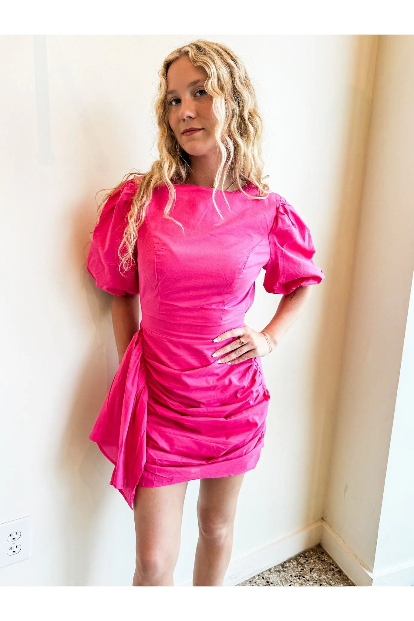 Charm Ruched Puff Sleeve Dress