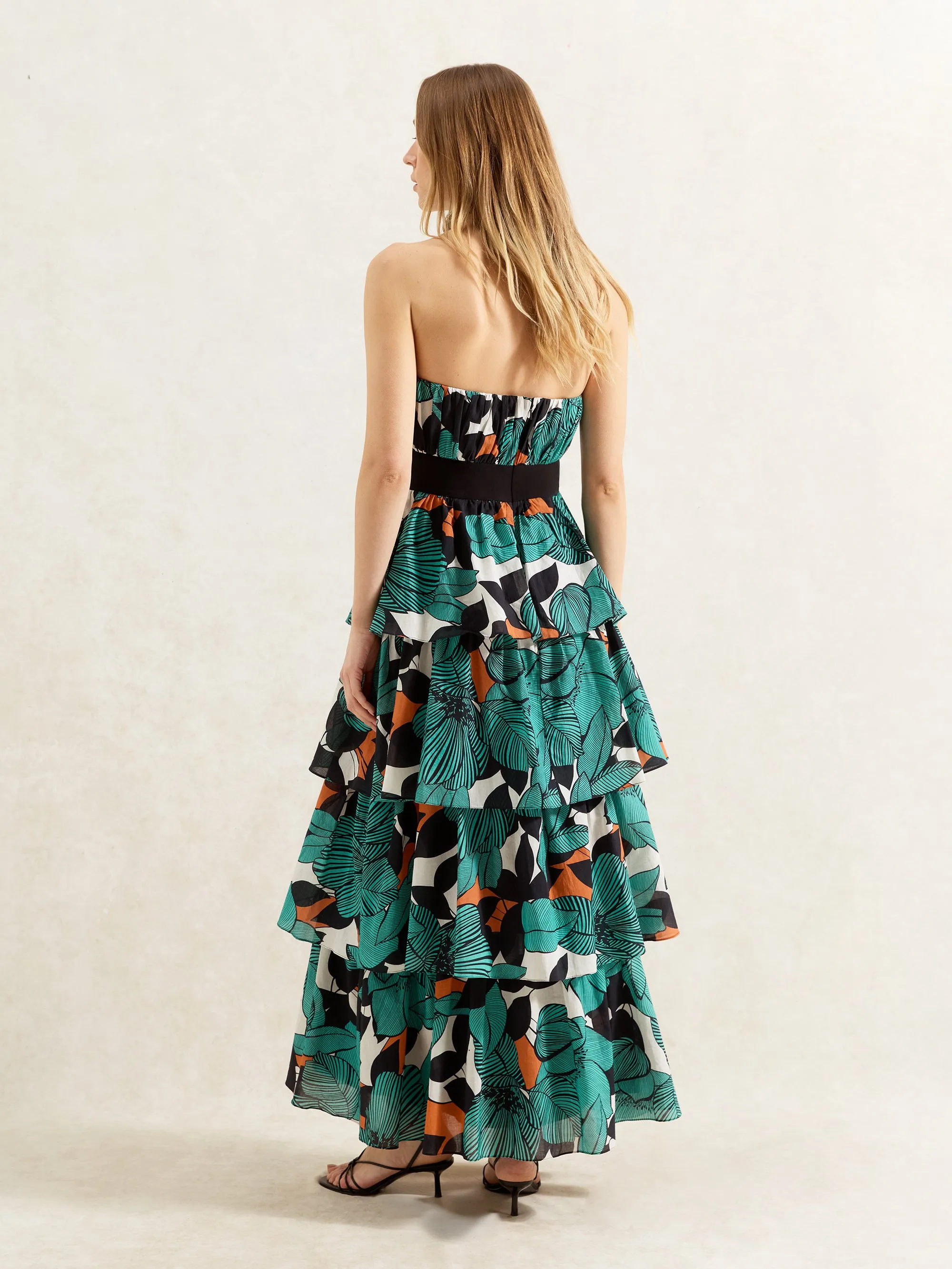 Claudia Leaf Print Tiered Dress