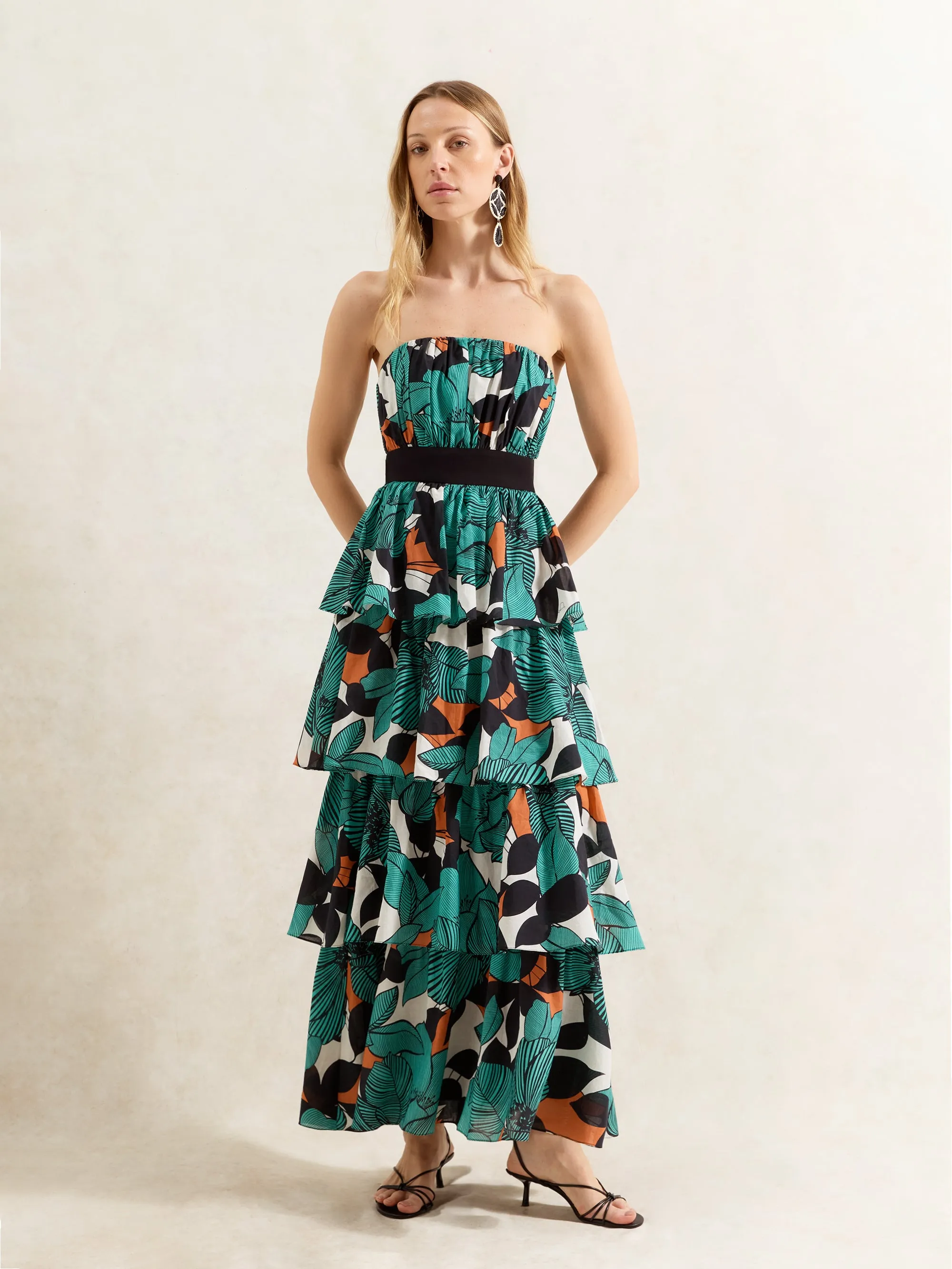 Claudia Leaf Print Tiered Dress