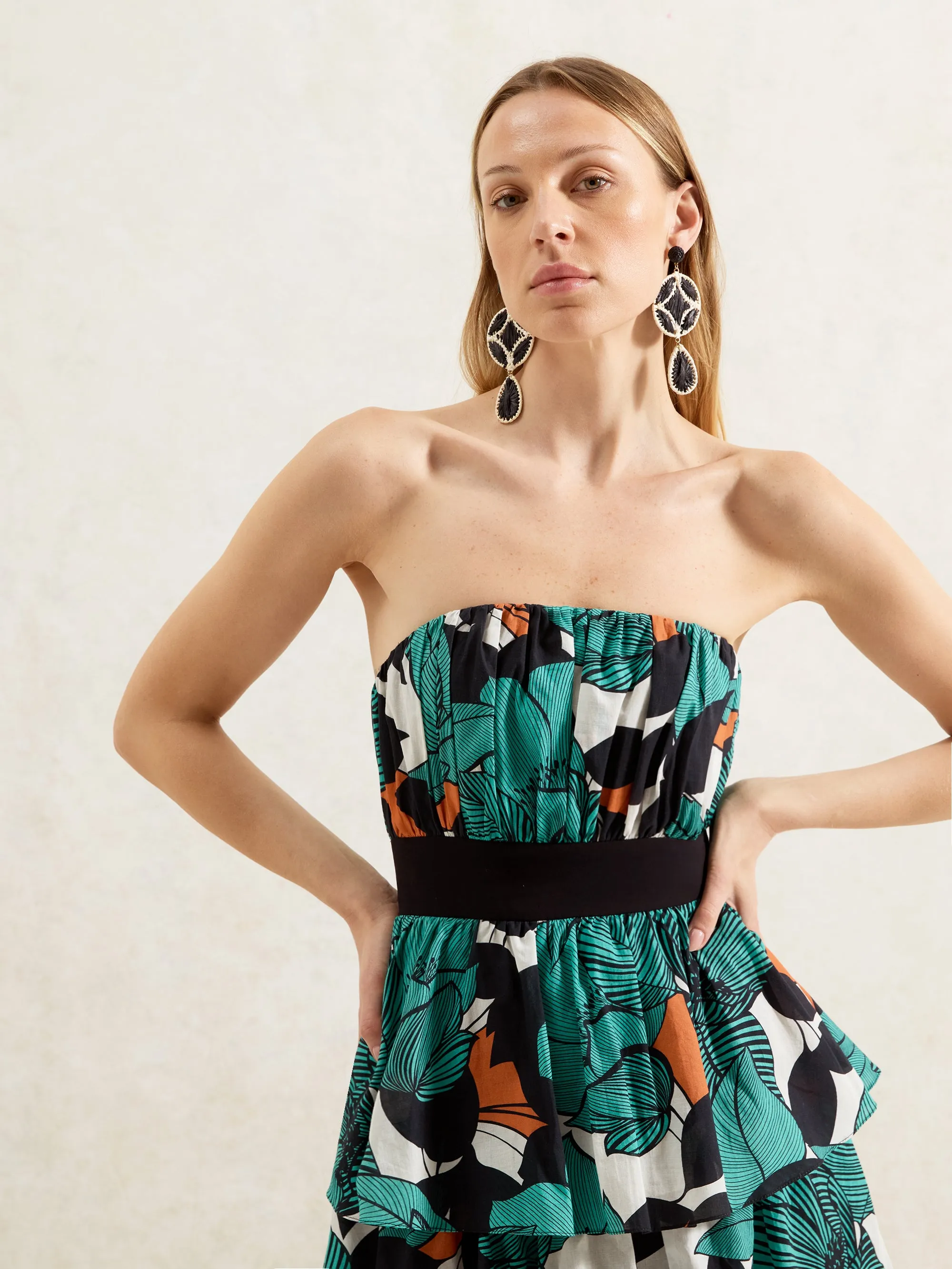 Claudia Leaf Print Tiered Dress