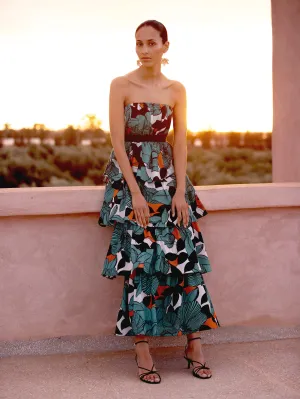 Claudia Leaf Print Tiered Dress