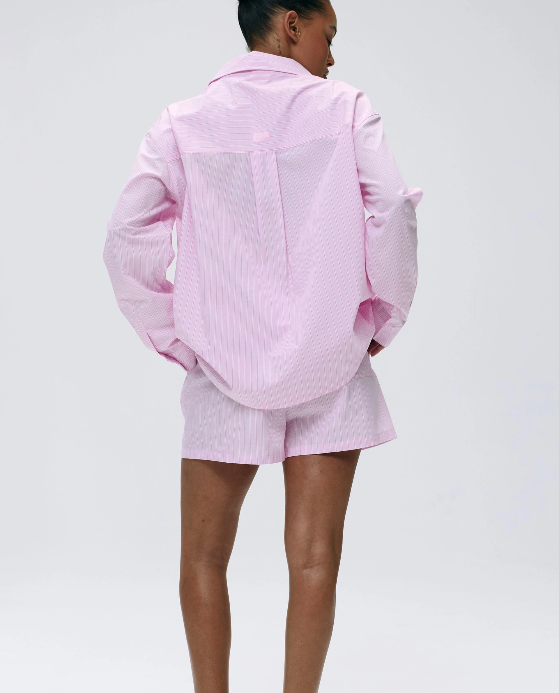 Cotton Stripe Oversized Shirt - Pink/White