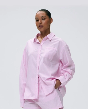 Cotton Stripe Oversized Shirt - Pink/White