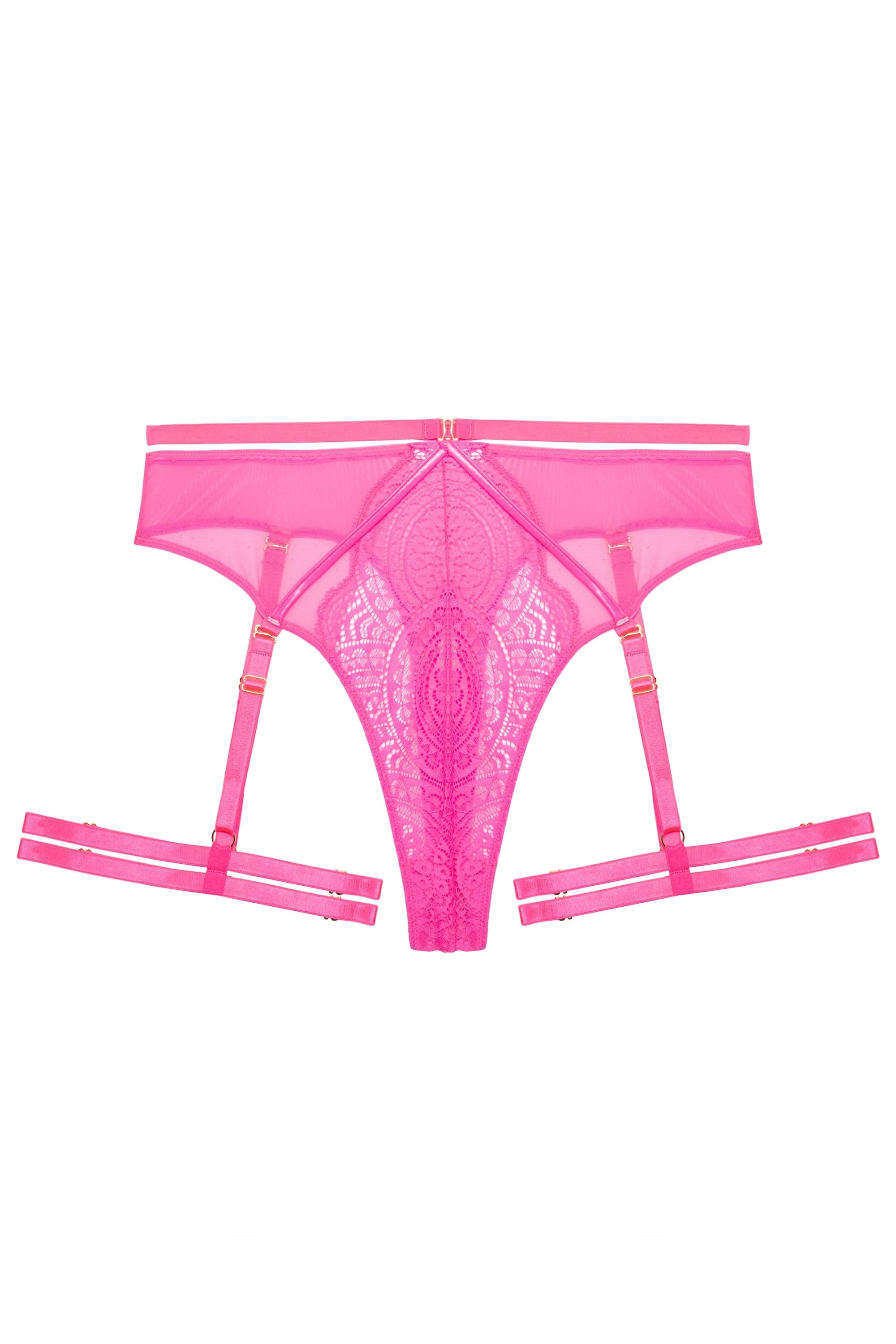 Demi Pink Lace High Waisted Suspender Thong
