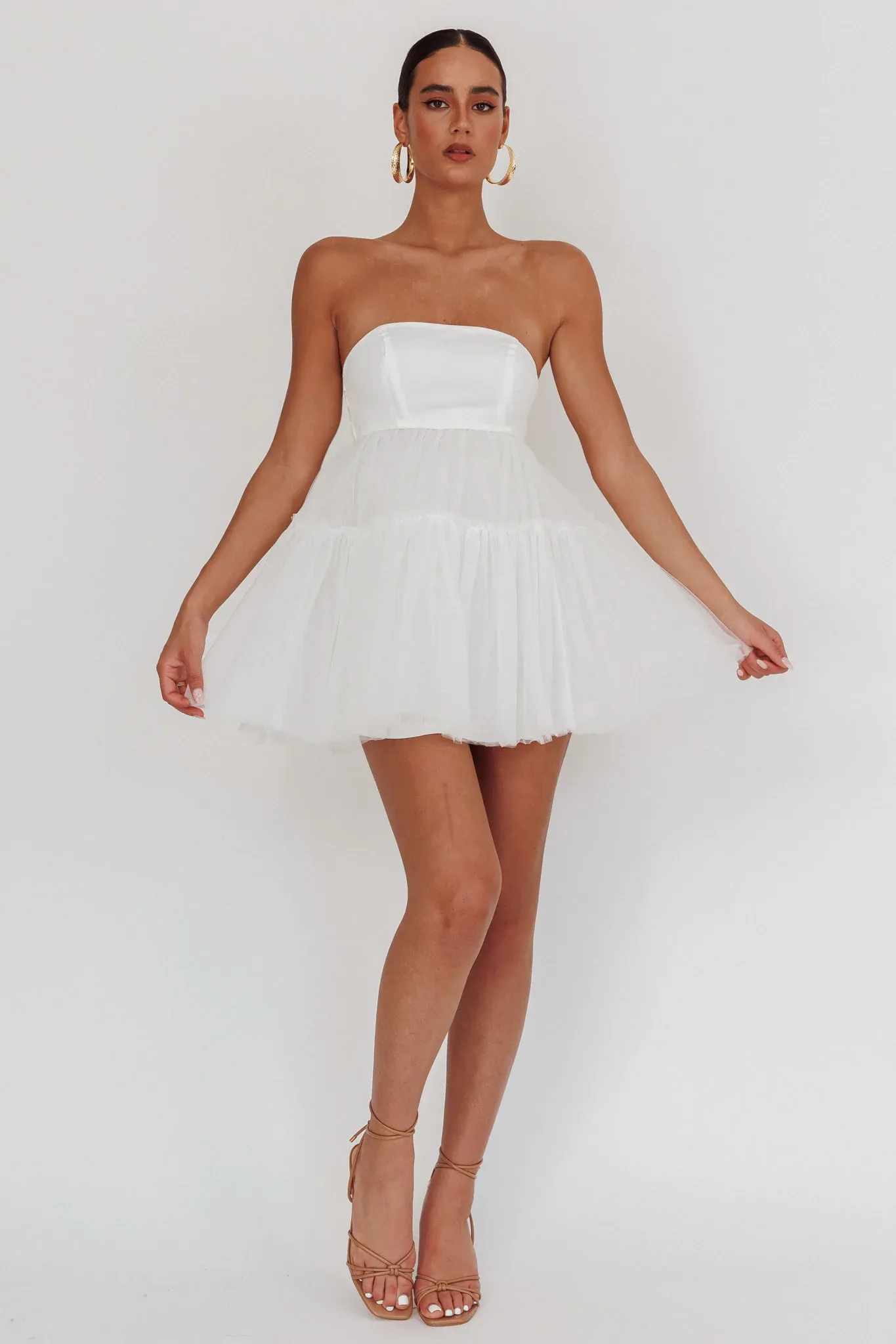 Dreamscape Strapless Tulle Mini Dress White