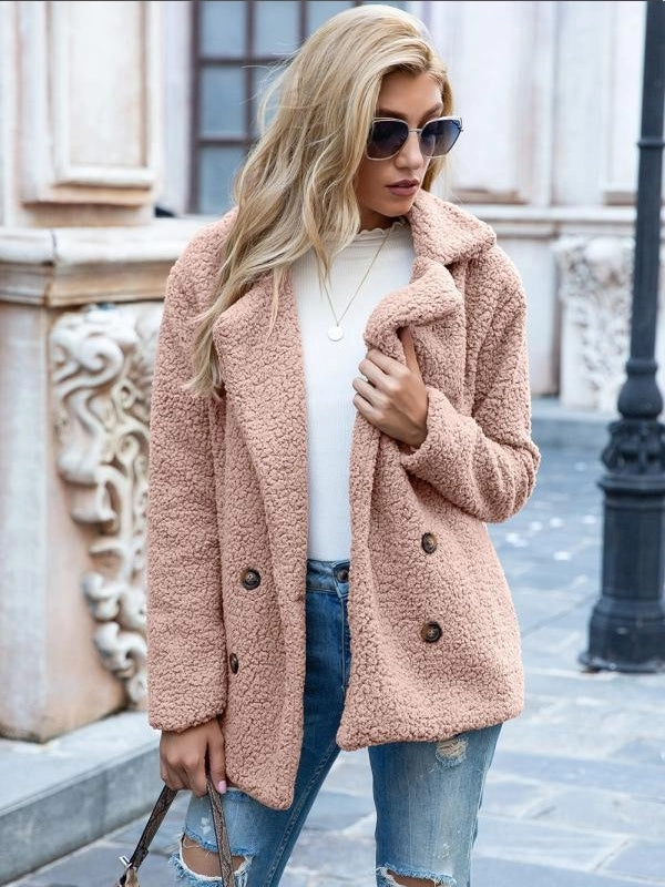 European And American Button Lapel Loose Sweater Cardigan Sheep Cake Woolen Coat