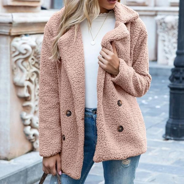 European And American Button Lapel Loose Sweater Cardigan Sheep Cake Woolen Coat