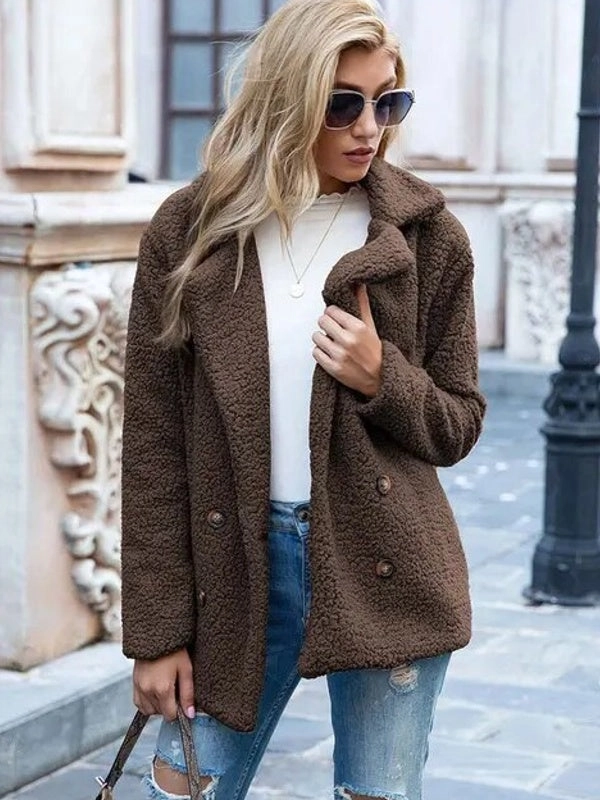 European And American Button Lapel Loose Sweater Cardigan Sheep Cake Woolen Coat