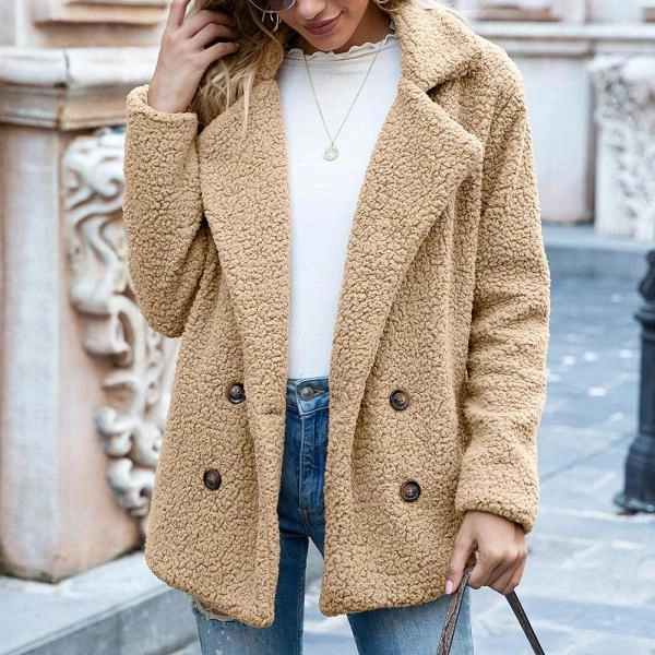 European And American Button Lapel Loose Sweater Cardigan Sheep Cake Woolen Coat