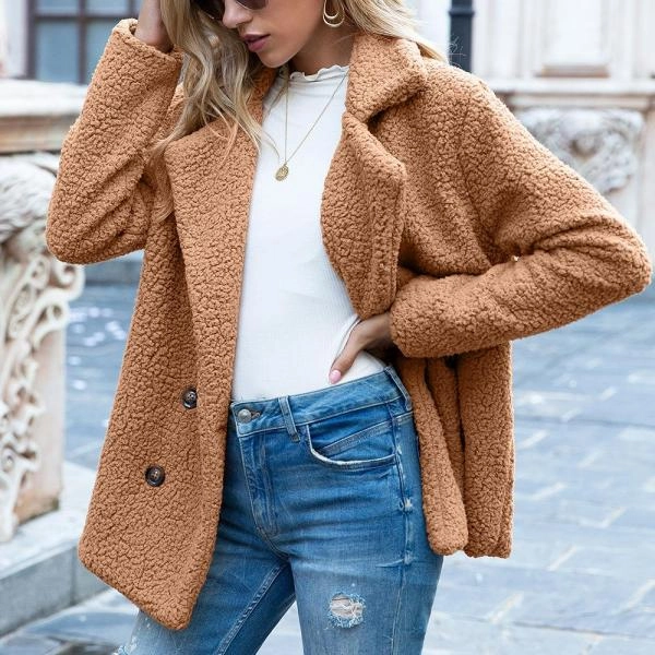European And American Button Lapel Loose Sweater Cardigan Sheep Cake Woolen Coat