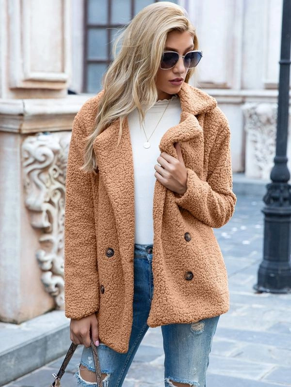 European And American Button Lapel Loose Sweater Cardigan Sheep Cake Woolen Coat