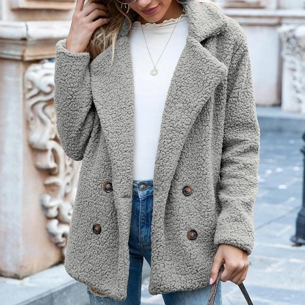 European And American Button Lapel Loose Sweater Cardigan Sheep Cake Woolen Coat