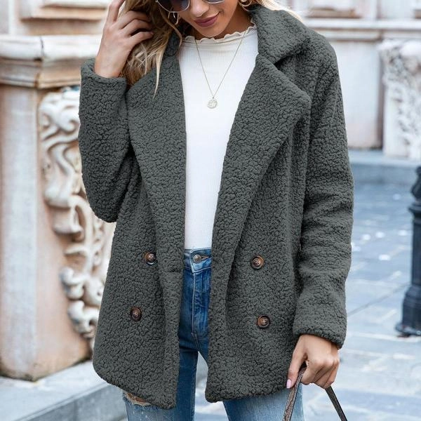 European And American Button Lapel Loose Sweater Cardigan Sheep Cake Woolen Coat