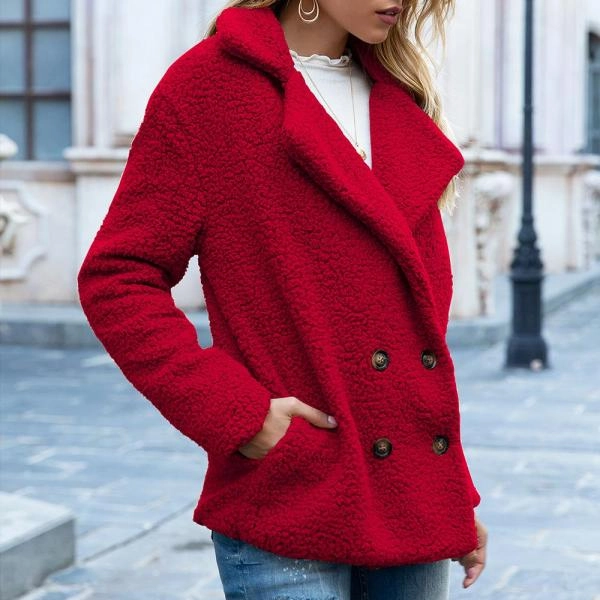 European And American Button Lapel Loose Sweater Cardigan Sheep Cake Woolen Coat