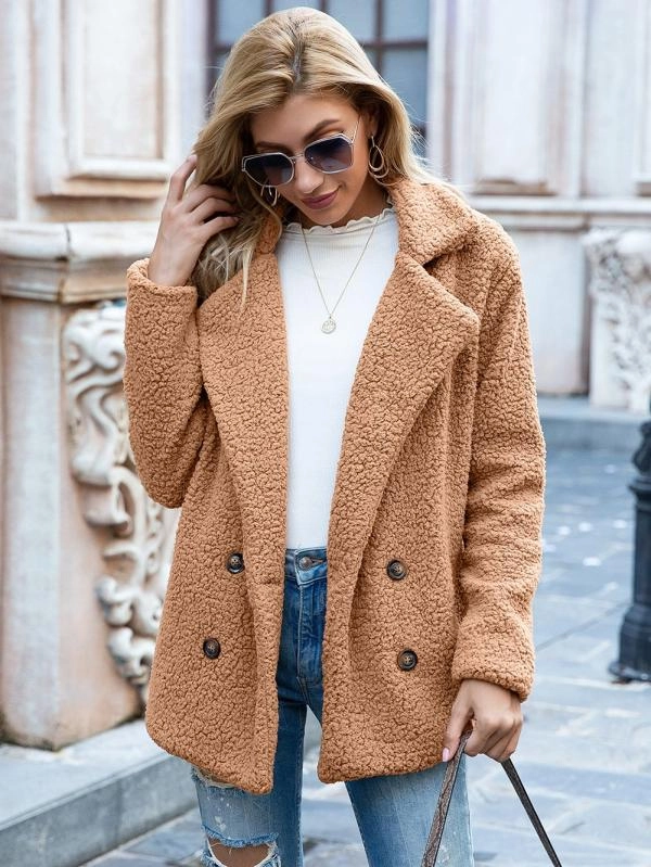 European And American Button Lapel Loose Sweater Cardigan Sheep Cake Woolen Coat