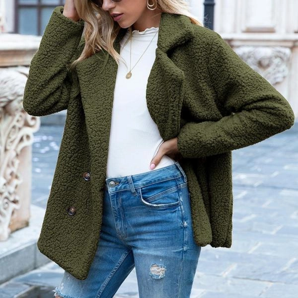 European And American Button Lapel Loose Sweater Cardigan Sheep Cake Woolen Coat