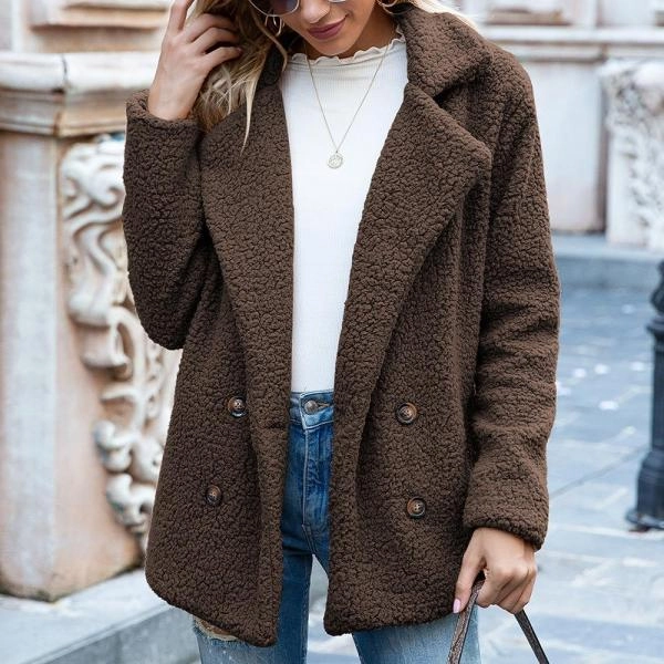 European And American Button Lapel Loose Sweater Cardigan Sheep Cake Woolen Coat