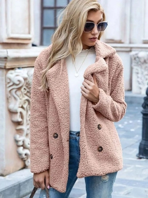 European And American Button Lapel Loose Sweater Cardigan Sheep Cake Woolen Coat