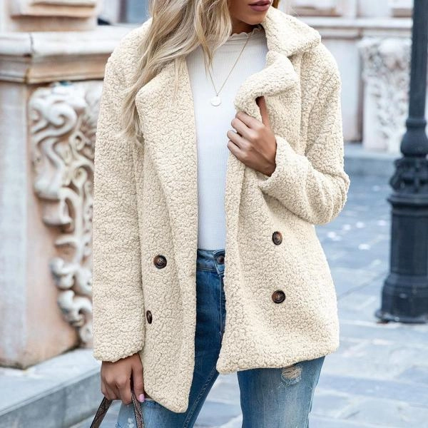 European And American Button Lapel Loose Sweater Cardigan Sheep Cake Woolen Coat
