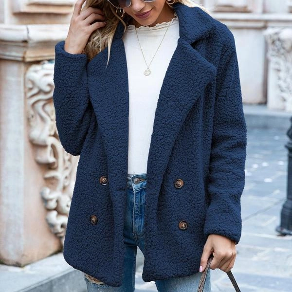 European And American Button Lapel Loose Sweater Cardigan Sheep Cake Woolen Coat
