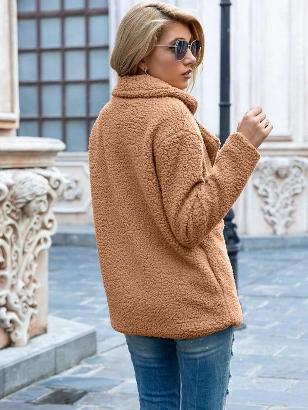 European And American Button Lapel Loose Sweater Cardigan Sheep Cake Woolen Coat
