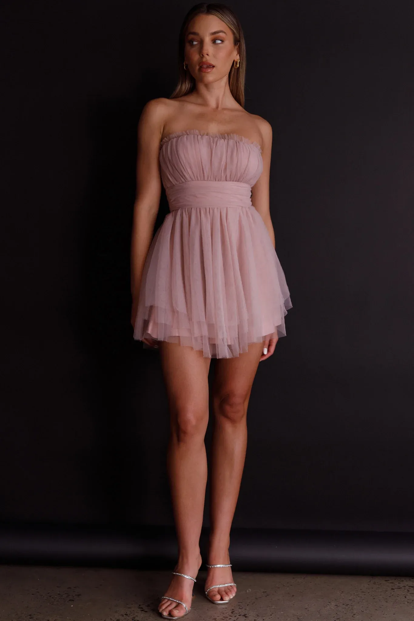 Fayette Strapless Mesh Mini Dress Blush