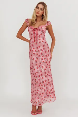 Femme Belle Ribbon Trim Maxi Dress Floral Pink