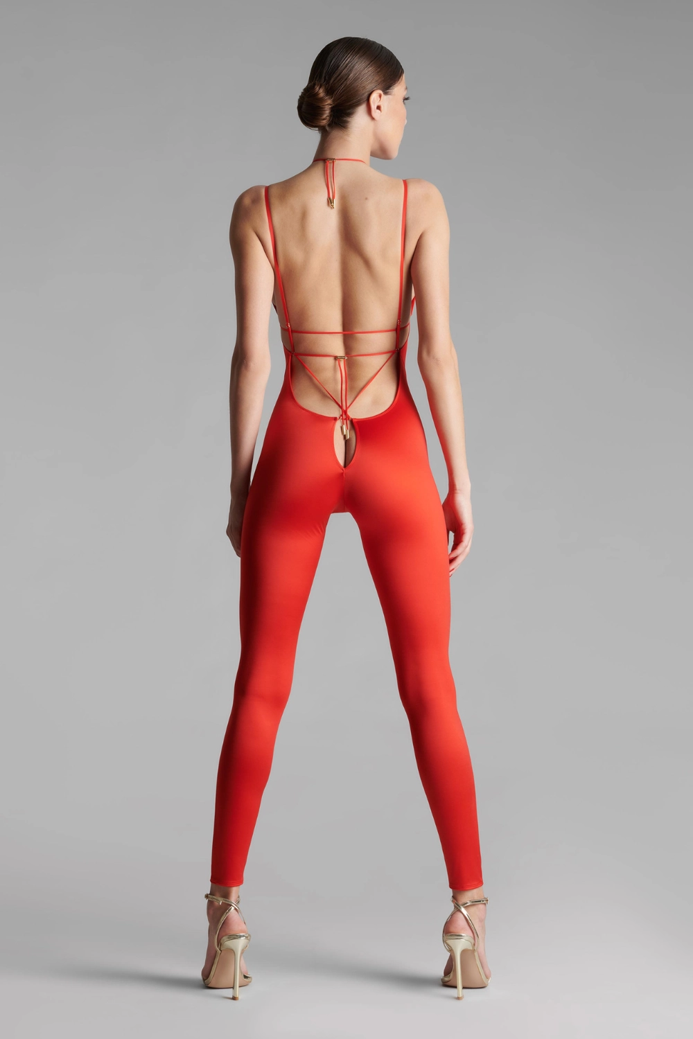 French Kiss Open Back Strap Jumpsuit Red