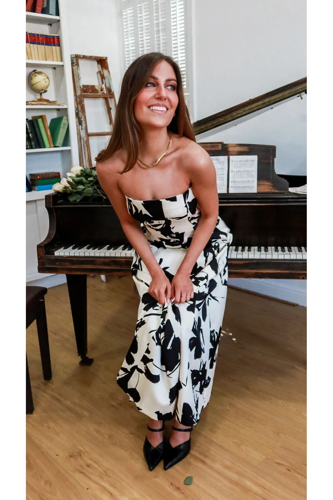 Garden Soirée Strapless Midi Dress