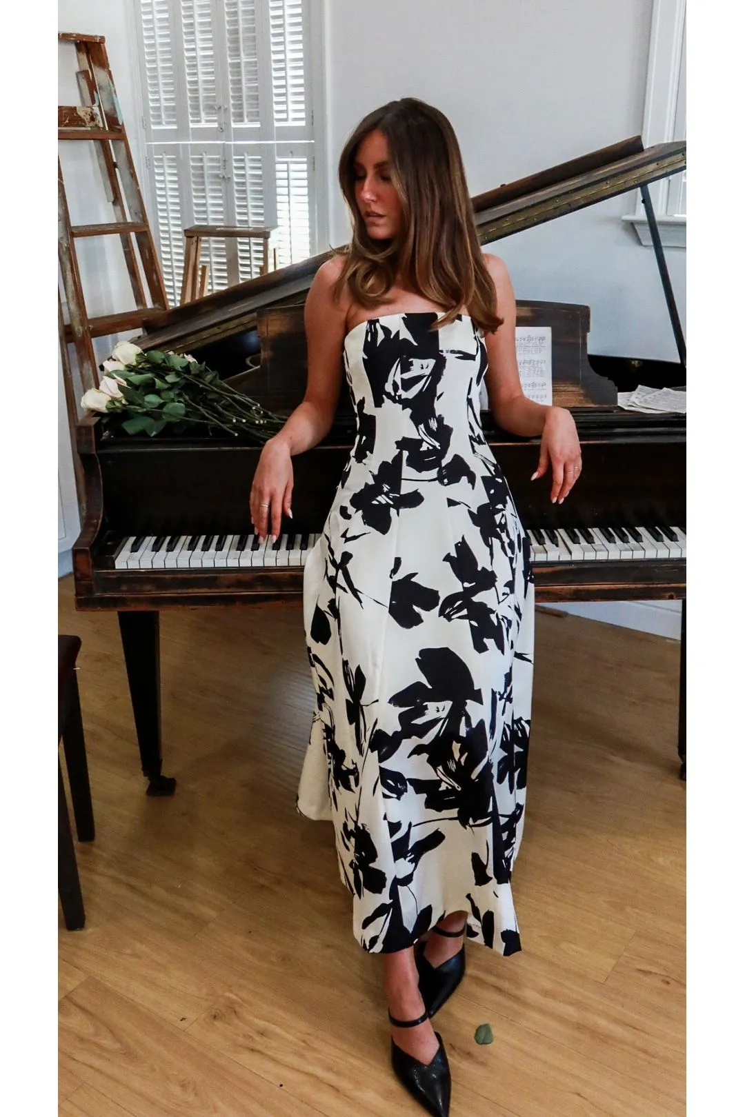 Garden Soirée Strapless Midi Dress