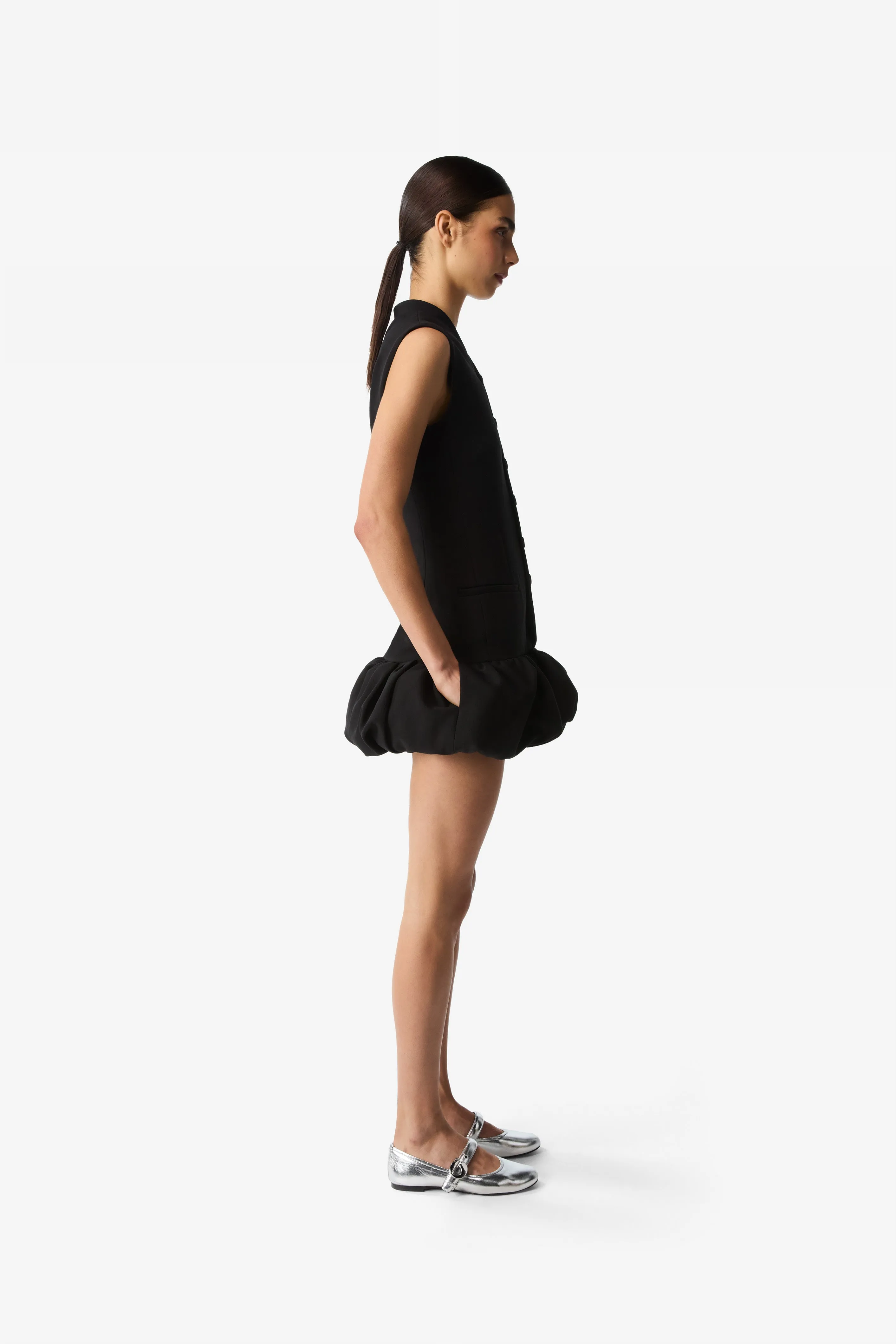 Gathered Hem Sleeveless Tailored Dress