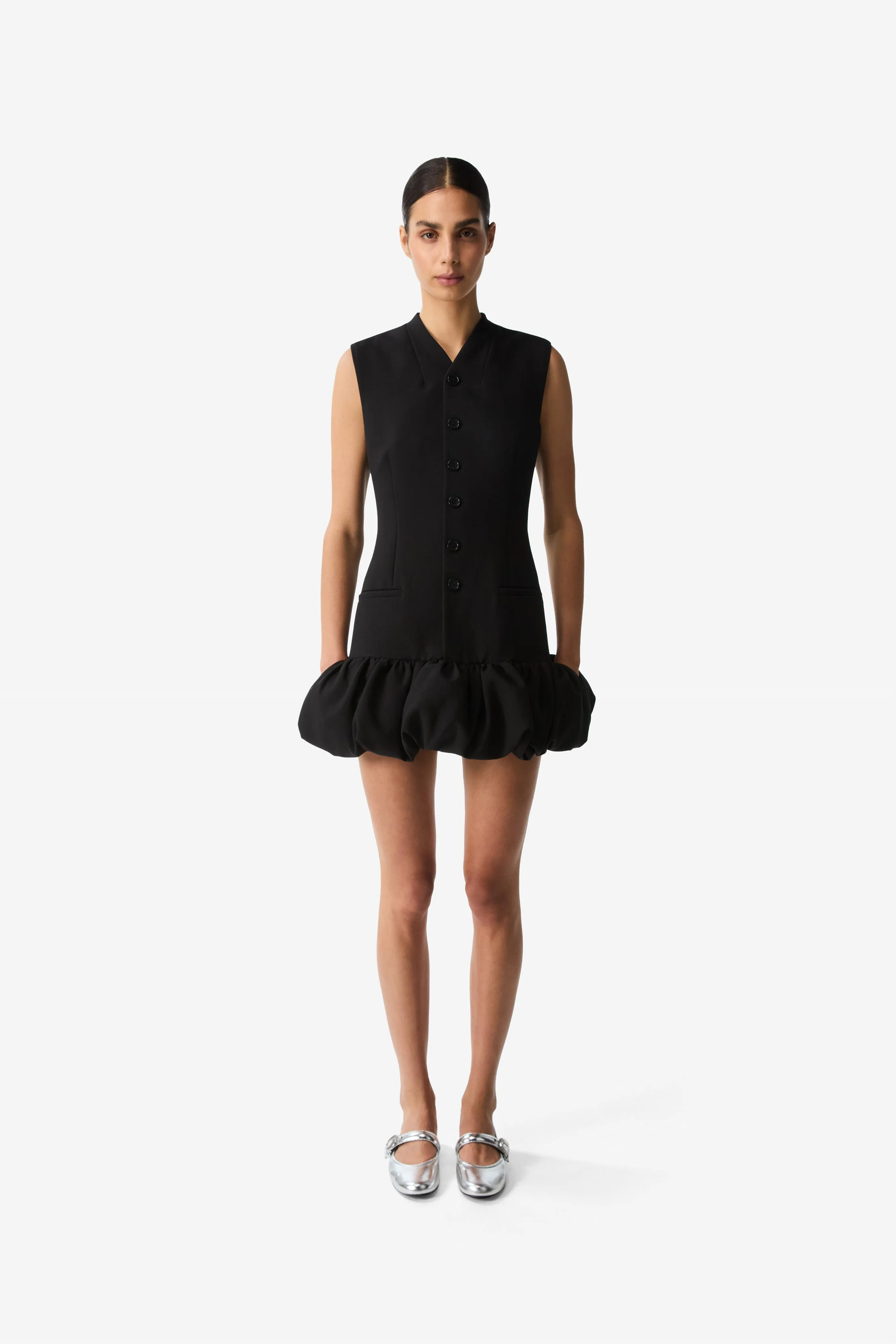 Gathered Hem Sleeveless Tailored Dress